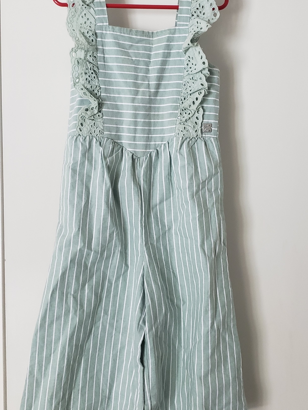 deux par deux Mint Green & White Striped Lace-Trim Jumpsuit